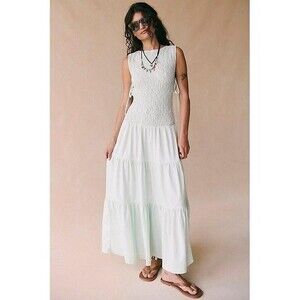Free People free-est Natural Sterling Maxi Dress Smocked Tiered Mint XS 282879
